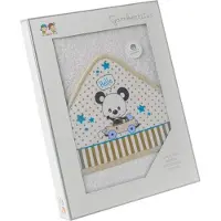 Gamberritos badcape Beertje 100 x 100 cm katoen witbeige