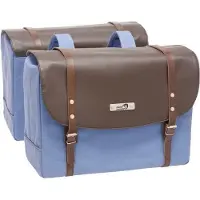 New Looxs Bolzano Canvas/Leer - Dubbele Fietstas - 26 Liter - Blauw/Bruin