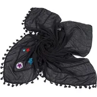 Dielay Hippe sjaal Zwart flosjes - patches sterren sieraden - 140x140cm -