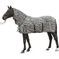 HKM Vliegendeken met hals -Zebra- met buikflap wit/zwart - 125 (95 ruglengte)