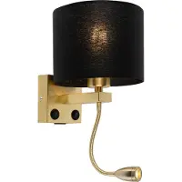 QAZQA Art deco wandlamp goud met USB en zwarte kap - Brescia