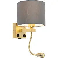 QAZQA Art deco wandlamp goud met USB en grijze kap - Brescia
