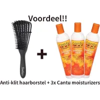 Cantu for Natural Hair Moisturizing Curl Activator Haarcreme | 355 ml | Shea Butter | Shea moisture| 3 stuks Hair Moisturizing Curl Activator Cream + 1 Anti Klit Haarborstel