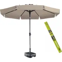 Madison Parasol rond ecru met voet en hoes! Flores 300 cm | Kantelbare parasol rond | 100% polyester doek