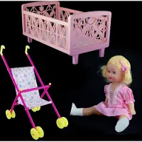 Playtime Koets + bedje voor babypoppen + GRATIS pop Amy 35 cm