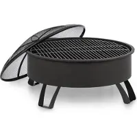 Blumfeldt Oreos 2-in-1 vuurschaal en grill (Ø 75 cm, verwijderbare vonkenbescherming, Ø 68 cm grillrooster, FireView Concept, gepoedercoat staal, incl. poker- en grillrooster) zwart