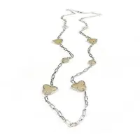 Sophie lange zilveren halsketting collier halssnoer gerhodineerd Model Vlinder en Bol met beige stenen