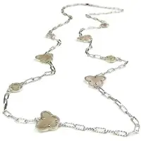 Sophie lange zilveren halsketting collier halssnoer gerhodineerd Model Vlinder en Bol met bruine stenen