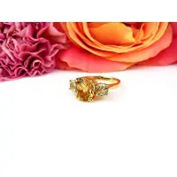 Sophie ring in geel goud gezet met citrien en groene kwarts
