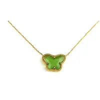 Sophie korte zilveren halsketting halssnoer collier geelgoud verguld Model Vlinder met groene steen