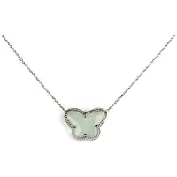 Sophie korte zilveren halsketting halssnoer collier gerhodineerd Model Vlinder met licht blauwe steen