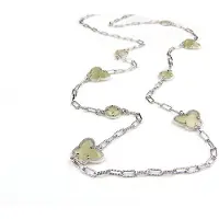 Sophie lange zilveren halsketting collier halssnoer gerhodineerd Model Vlinder en Bol met parelmoerkleurige stenen