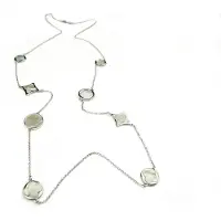 Sophie lange zilveren collier halsketting halssnoer gerhodineerd verguld Model Blossom met parelmoerkleurige stenen