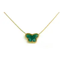 Sophie korte zilveren halsketting halssnoer collier geelgoud verguld Model Vlinder met donker groene steen