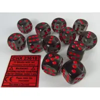 Chessex Doorschijnend Rook/Rood D6 16mm Dobbelsteenset (12 stuks)