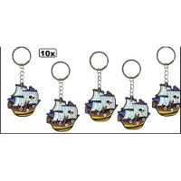 Themaparty 10x Sleutelhanger Piratenboot 5 x 5 cm bruin/blauw - piraat sleutel hanger piraten thema feest festival uitdeel verjaardag