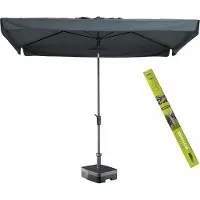 Madison Parasol met voet en hoes Delos Grijs 200 x 300 | Complete rechthoekige en kantelbare parasol voor de tuin | 100% polyester doek