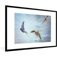 PosterMonkey Fotolijst incl. Poster - Een groep boerenzwaluwen vliegt boven het water - 120x80 cm - Posterlijst