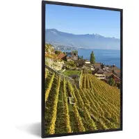 PosterMonkey Fotolijst incl. Poster - Foto vanaf een wijngaard over het Meer van Genève - 80x120 cm - Posterlijst