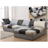 Vente-unique Hoekbedbank van stof ROMANE - grijs - hoek rechts