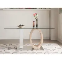 Vente-unique Eettafel AYANE - gehard glas en MDF - Eik en wit