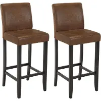 Vente-unique Set van 2 barkrukken SANTOS - Microvezel lederlook - Donkere houten poten