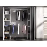 Vente-unique Verstelbare kledingkast DORIAN met gordijn - L 110/180 cm - Kleuren: Wit en grijs