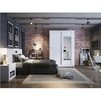 Vente-unique Kast PETTERI - 2 schuifdeuren - Met spiegel - L152 cm - Wit