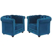 Vente-unique Set van 2 fauteuils CHESTERFIELD - fluweel - eend blauw