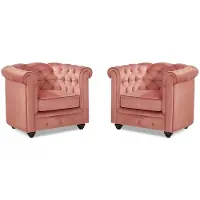 Vente-Unique.nl Set van 2 fauteuils CHESTERFIELD - fluweel - pastel roze