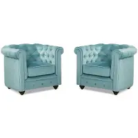 Vente-Unique.nl Set van 2 fauteuils CHESTERFIELD - fluweel - pastel blauw