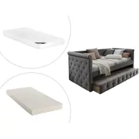 Vente-unique Bed met slaaplade LOUISE - 2 x 90 x 190 cm - Grijze stof + matras