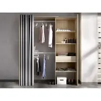 Vente-unique Uitschuifbare kleedkamer met gordijn + 1 lade - Decor naturel eiken - L 160-113 x D 50 x H 205 cm - SUIT