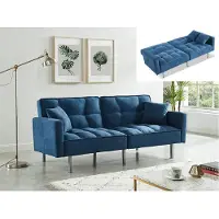 Vente-unique Driezits klik-klak slaapbank van stof MINEY - Blauw
