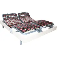 Vente-unique Elektrische bedbodem met 2x65 contactplaatjes decoratief van wit hout DREAMEA - 2x80x200cm - motoren OKIN