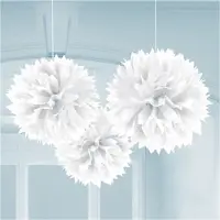 Amscan Pom Poms - Fluffy Wit - 3 stuks