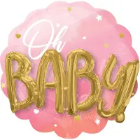 Amscan folieballon Oh Baby 28 x 71 cm roze/goud