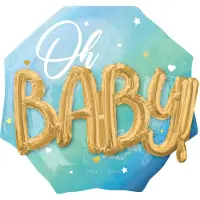 Partyking folieballon Oh Baby 28 x 71 cm blauw/goud