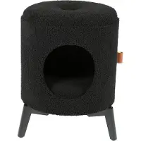 D & D kattenhuis zwart - 35 x 35 x 48 cm - synthetische schapenvacht