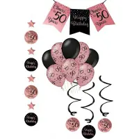Partyxplosion Verjaardag Feestpakket 4 delig rose zwart | 50 jaar (rose zwart)