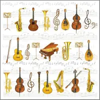 Ambiente 80x Tafel diner/lunch servetten 33 x 33 cm muziek instrumenten print