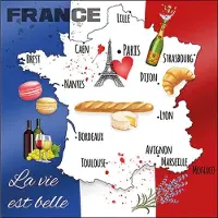 Ambiente Tafel diner/lunch servetten - Frankrijk vlag - 60x stuks - 33 x 33 cm - landen thema - landenversiering