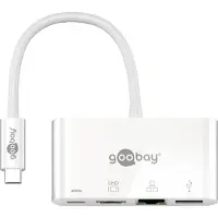 Goobay USB-C multipoortadapter HDMI+Ethernet, PD, wit - USB-C multipoortadapter, HDMI+Ethernet, PD, wit breidt een USB-C apparaat uit met een Ethernet-poort, een HDMI-poort en een USB 3.0-