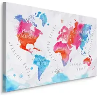 Karo-art Schilderij - Kleurrijke Wereldkaart , Wanddecoratie , Premium print