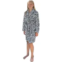 Badrock Kinderbadjas panter print zwart/wit – 100% flanel fleece – badjas kind luipaard – kindermodel – fleecebadjas kind - l (9-10 jaar) 134-140