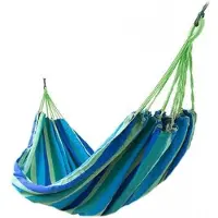 GadgetTech Blauwe tuin hangmat voor 2 personen inclusief handige draagtas | Blauw gestreept | 195x160cm