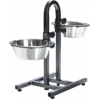 Topmast Verstelbare Voederstandaard + 2 Rvs Bakken 21 cm - 2x 1.6 liter - individueel verstelbaar - Grijs