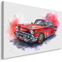 Karo-art Schilderij - Rode Oldtimer, print op canvas, premium print
