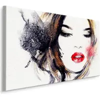 Karo-art Schilderij - Portret van een dame, print op canvas, prachtige wanddecoratie
