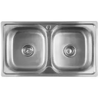 Aqualine dubbele spoelbak 81x46x18cm met kraangat RVS